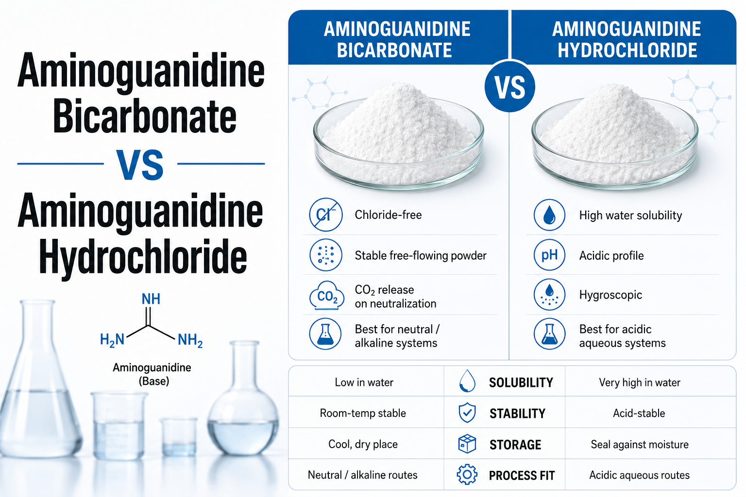 Bicarbonate d'aminoguanidine vs chlorhydrate d'aminoguanidine : différences clés