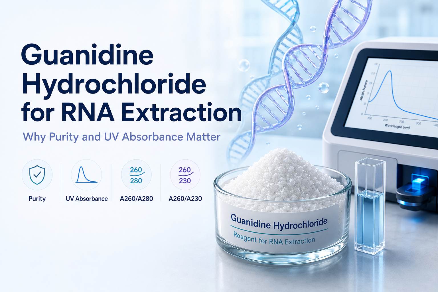 Chlorhydrate de guanidine pour l’extraction d’ARN : pourquoi la pureté et l’absorption des UV sont importantes