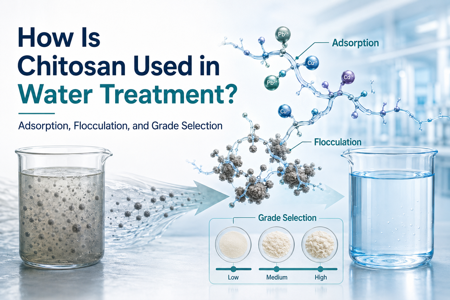 Comment le chitosane est-il utilisé dans le traitement de l’eau ? Adsorption, floculation et sélection de qualité