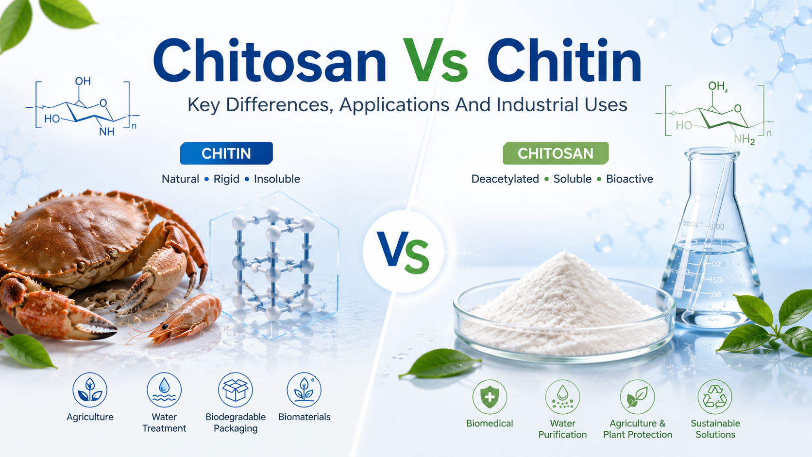 Chitosane vs chitine : principales différences, applications et utilisations industrielles